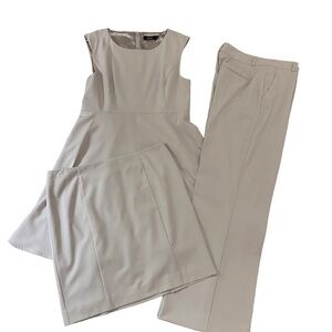 ICÔNE 3 pieces suit set fit & flare dress Pencil skirt wide trouser grey 12